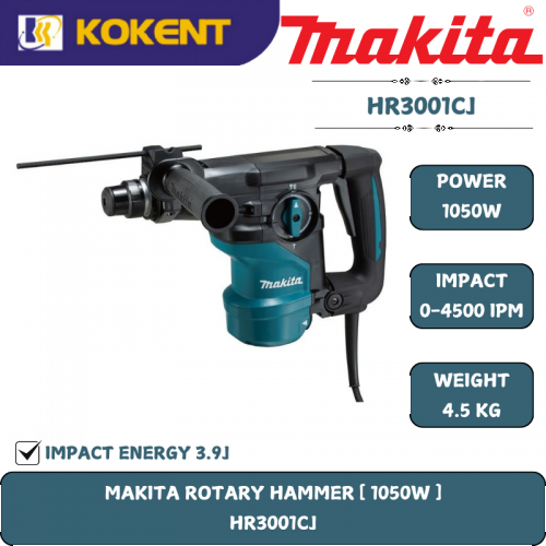 Makita Rotary Hammer, 3-in-1, SDS Plus, Concrete 32mm, 1050W, 0~840rpm, 4.5kg HR3001CJ