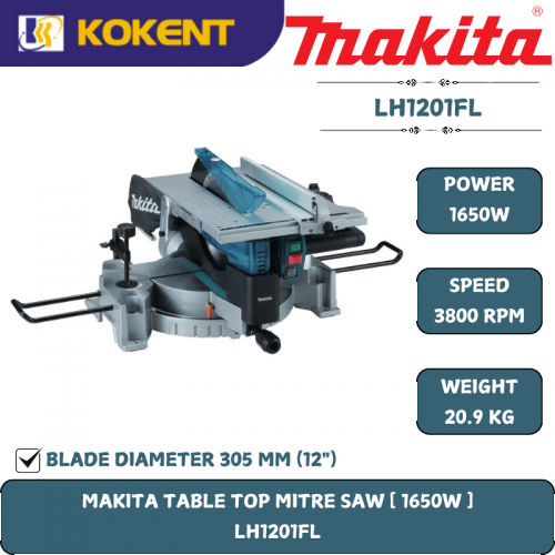 Makita Table Top Miter Saw, Blade Diameter 12”, 1650W, 3800rpm, 21kg LH1201FL