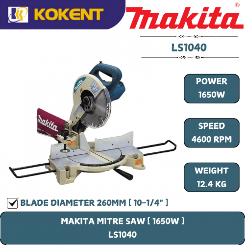 Makita Compound Miter Saw, Blade Diameter 10¼”, 1650W, 4600rpm, 13kg LS1040