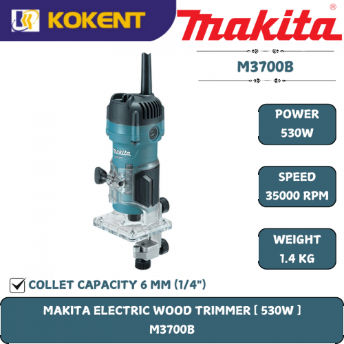 Makita Wood Trimmer, Collect Size 1/4″, 530W, 35000rpm, 1.5kg M3700B