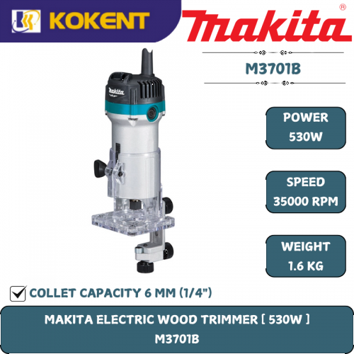 Makita  Wood Trimmer, Collect Size 1/4″, 530W, 35000rpm, 1.7kg M3701B