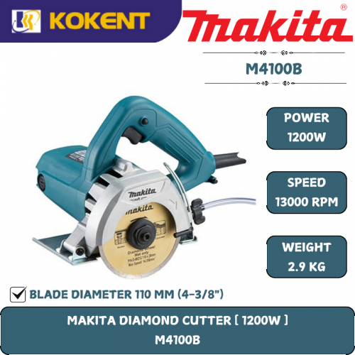 Makita Concrete & Masonry Cutter, Blade 110mm, 1200W, 13000rpm, 2.9kg M4100B