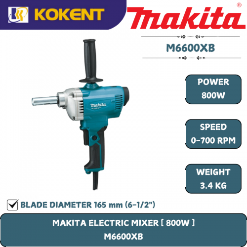 Makita Cement Mixer, 700rpm, Blade Diameter 165mm, 3.4kg M6600XB