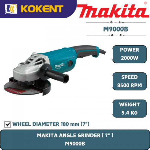 Makita Angle Grinder, 7″(180mm), Trigger Switch, 2000W, 8500rpm, 5.4kg M9000B