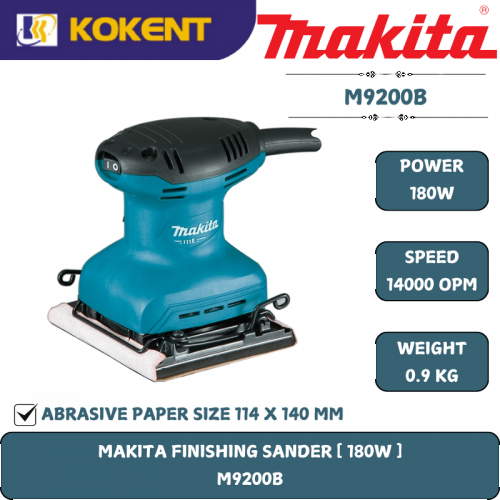 Makita Palm Finishing Sander, Size 112mm x 102mm, 180W, 14000opm, 0.9kg M9200B