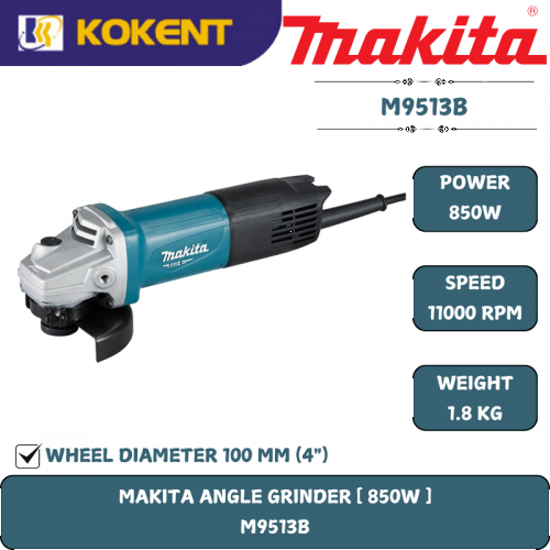 Makita Angle Grinder, 4″(100mm), Toggle Switch, 720W, 11000rpm, 1.6kg M9513B
