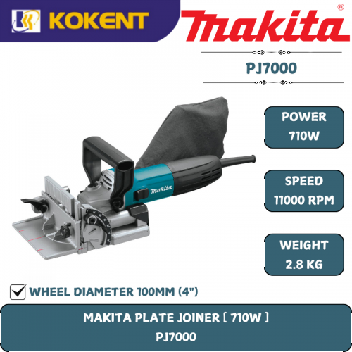Makita Plate Jointer, Blade Diameter 4″, 701W, 11000rpm, 2.8kg PJ7000