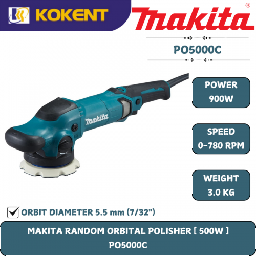 Makita Polisher & Orbital Sander, 125mm(5″), 900W, 0-6800opm, 0~780rpm, 3.0kg PO5000C