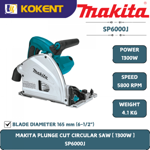 Makita Plunge Cut Circular Saw, Blade Diameter 6½”, 1300W, 2000~5800rpm, 4.1kg SP6000J
