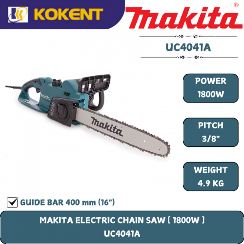 Makita Electric Chainsaw, 16″, 1800w, 870m/min, 4.9kg UC4041A