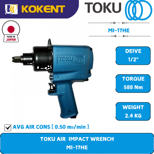 Toku Air Impact Wrench, Drive 1/2″, Maximum Torque: 588.4Nm, Speed: 7000rpm, 2.5kg MI-17M