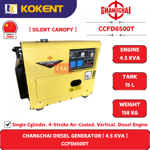 CHANGCHAI DIESEL GENERATOR [ 4.5 KVA ]  CCFD6500T