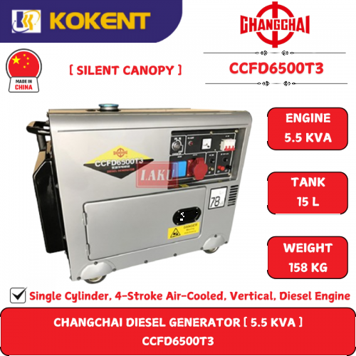 CHANGCHAI DIESEL GENERATOR [ 5.5 KVA ]  CCFD6500T3