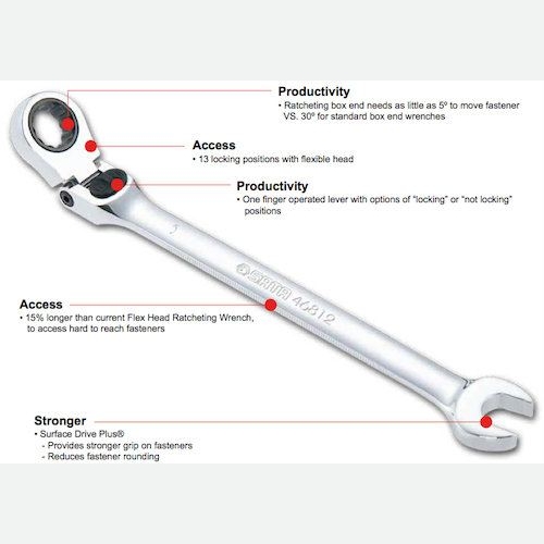 SATA XL Locking Flex Head Gear Wrench 7pc, 10-19mm, 1.8kg 09043