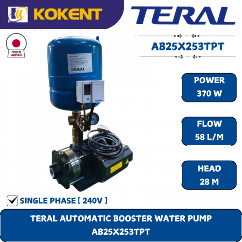 TERAL AUTOMATIC BOOSTER WATER PUMP [0.5HP.58L/MIN.28M] AB25X253TPT