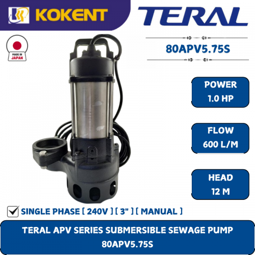 TERAL APV SERIES SUBMERSIBLE SEWAGE PUMP [1HP.600L/M.12M] 80APV5.75S