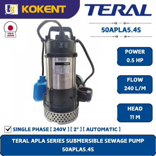 TERAL APLA SERIES SUBMERSIBLE SEWAGE PUMP [0.5HP.240L/M.11M] 50APLA5.4S