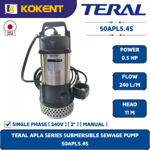 TERAL APLA SERIES SUBMERSIBLE SEWAGE PUMP [0.5HP.240L/M.11M] 50APL5.4S
