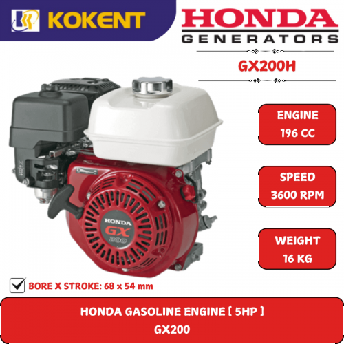 HONDA GASOLINE ENGINE [ 5HP.196CC.3600RPM.16KG ] GX200