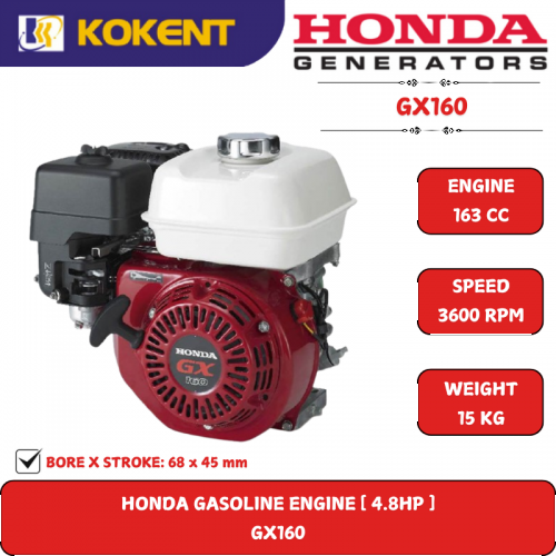 HONDA GASOLINE ENGINE [ 4.8HP.163CC.3600RPM.15KG ] GX160