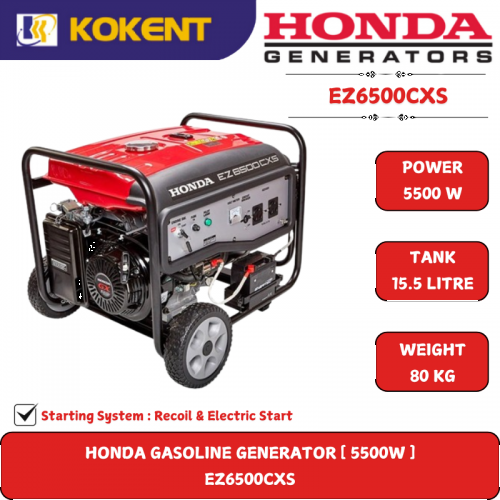 HONDA GASOLINE GENERATOR [ 5500W.15L/TANK.80KG ] EZ6500CXS