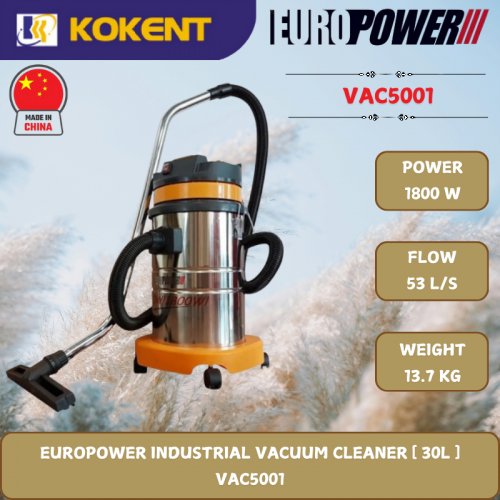 EUROPOWER INDUSTRIAL VACUUM CLEANER [ 30L.1800W.13.7KG ]  VAC5001