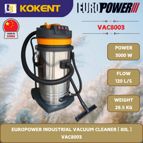 EUROPOWER INDUSTRIAL VACUUM CLEANER [ 80L.3000W.28.5KG ]  VAC8003