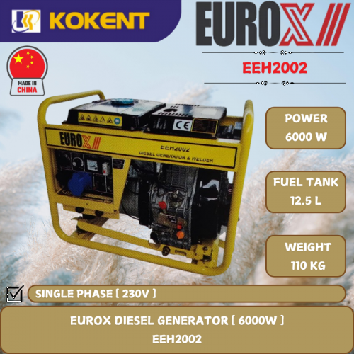 EUROX DIESEL GENERATOR [ 6000W.12.5L/TANK.110KG ]  EEH2002