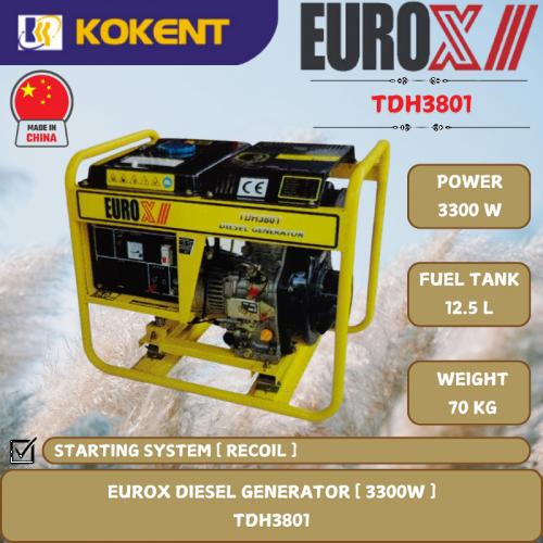 EUROX DIESEL GENERATOR [ 3300W.12.5L/TANK.70KG ]  TDH3801