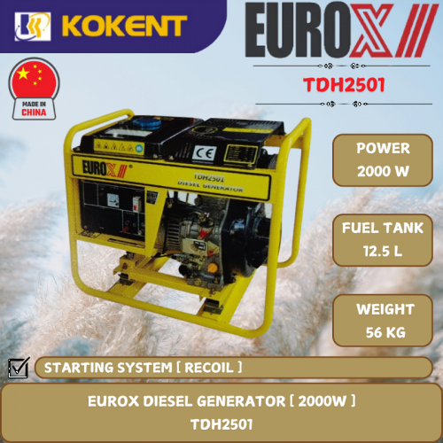 EUROX DIESEL GENERATOR [ 2000W.12.5L/TANK.56KG ]  TDH2501