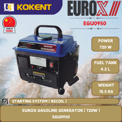 EUROX GASOLINE GENERATOR [ 720W.4.2L/TANK.18.5KG ]  EGU0950