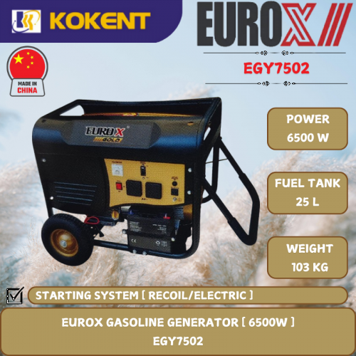 EUROX GASOLINE GENERATOR [ 6500W.25L/TANK.103KG ]  EGY7502