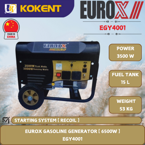 EUROX GASOLINE GENERATOR [ 6500W .15L/TANK.53KG]  EGY4001