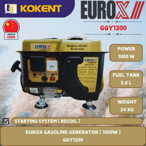 EUROX GASOLINE GENERATOR [ 1000W.3.8L/TANK.24KG ]  GGY1200