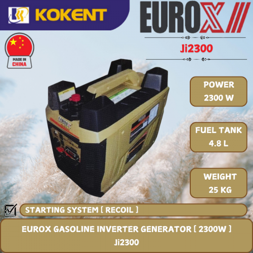 EUROX GASOLINE INVERTER GENERATOR [ 2300W.4.8L/TANK.25KG ]  Ji2300