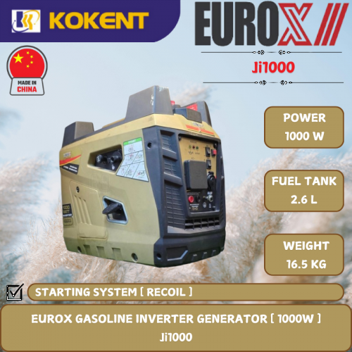 EUROX GASOLINE INVERTER GENERATOR [ 1000W.2.6L/TANK.16.5KG ]  Ji1000