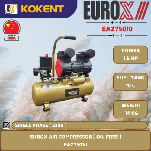 EUROX OIL FREE AIR COMPRESSOR [ 1.5HP.10L/TANK.14KG ]  EAZ75010