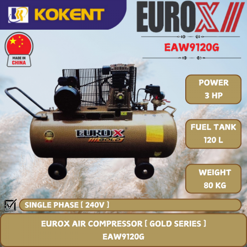 EUROX GOLD SERIES AIR COMPRESSOR [ 3HP.120L/TANK.80KG ]  EAW9120G