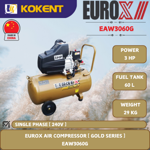 EUROX GOLD SERIES AIR COMPRESSOR [ 3HP.60L/TANK.29KG ]  EAW3060G
