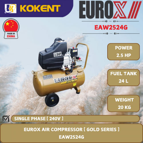 EUROX GOLD SERIES AIR COMPRESSOR [ 2.5HP.24L/TANK.20KG ]  EAW2524G