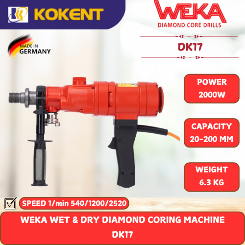 WEKA WET & DRY DIAMOND CORING MACHINE [ 2000W.20-200MM.6.3KG ] DK17