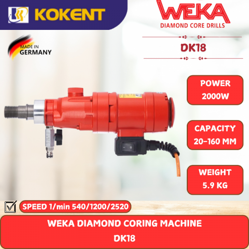 WEKA DIAMOND CORING MACHINE [ 2000W.20-160MM.5.9KG ] DK18
