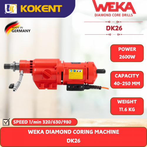 WEKA DIAMOND CORING MACHINE [ 2600W.40-250MM.11.6KG ] DK26