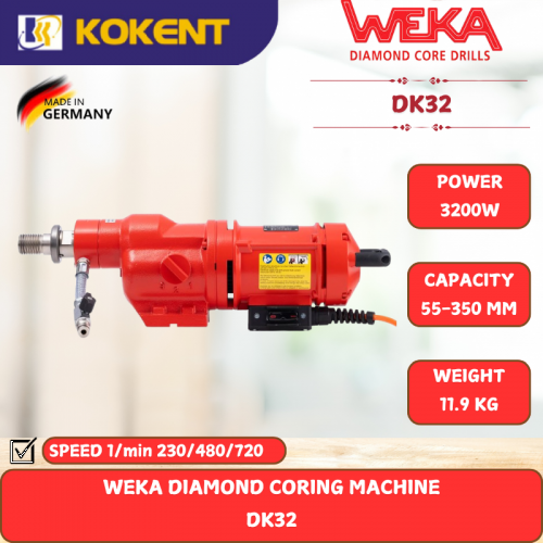 WEKA DIAMOND CORING MACHINE [ 3200W.55-350MM.11.9KG ] DK32