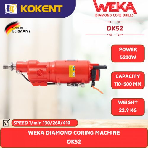 WEKA DIAMOND CORING MACHINE [ 5200W.110-500MM.22.9KG ] DK52