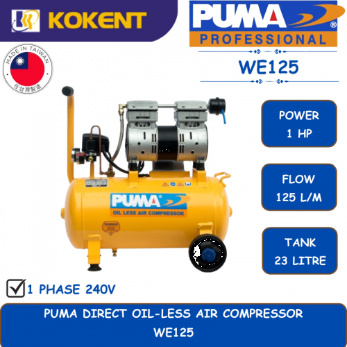 PUMA DIRECT OIL-LESS AIR COMPRESSOR [ 1HP.125L/MIN.23K/TANK ]  WE125