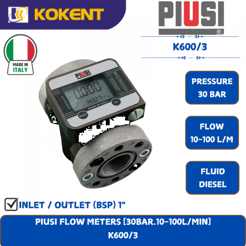 PIUSI FLOW METERS [30BAR.10-100L/MIN]  K600/3