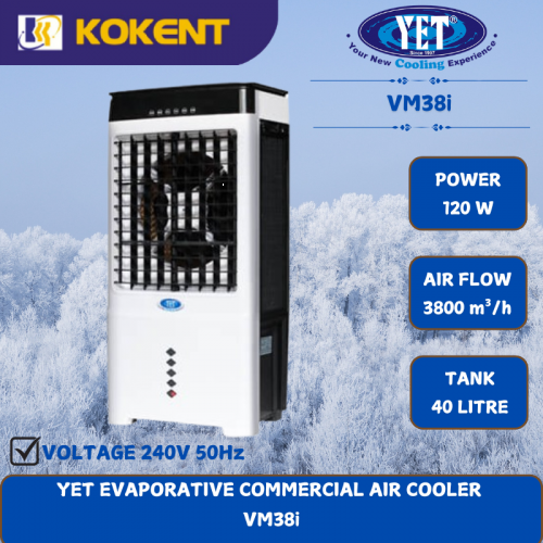 YET EVAPORATIVE COMMERCIAL AIR COOLER [ 120W.3800m³/h.40L/TANK ]  VM38i