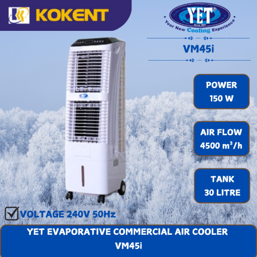 YET EVAPORATIVE COMMERCIAL AIR COOLER [ 150W.4500m³/h.30L/TANK ]  VM45i