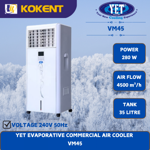 YET EVAPORATIVE COMMERCIAL AIR COOLER [ 280W.4500m³/h.35L/TANK ]  VM45